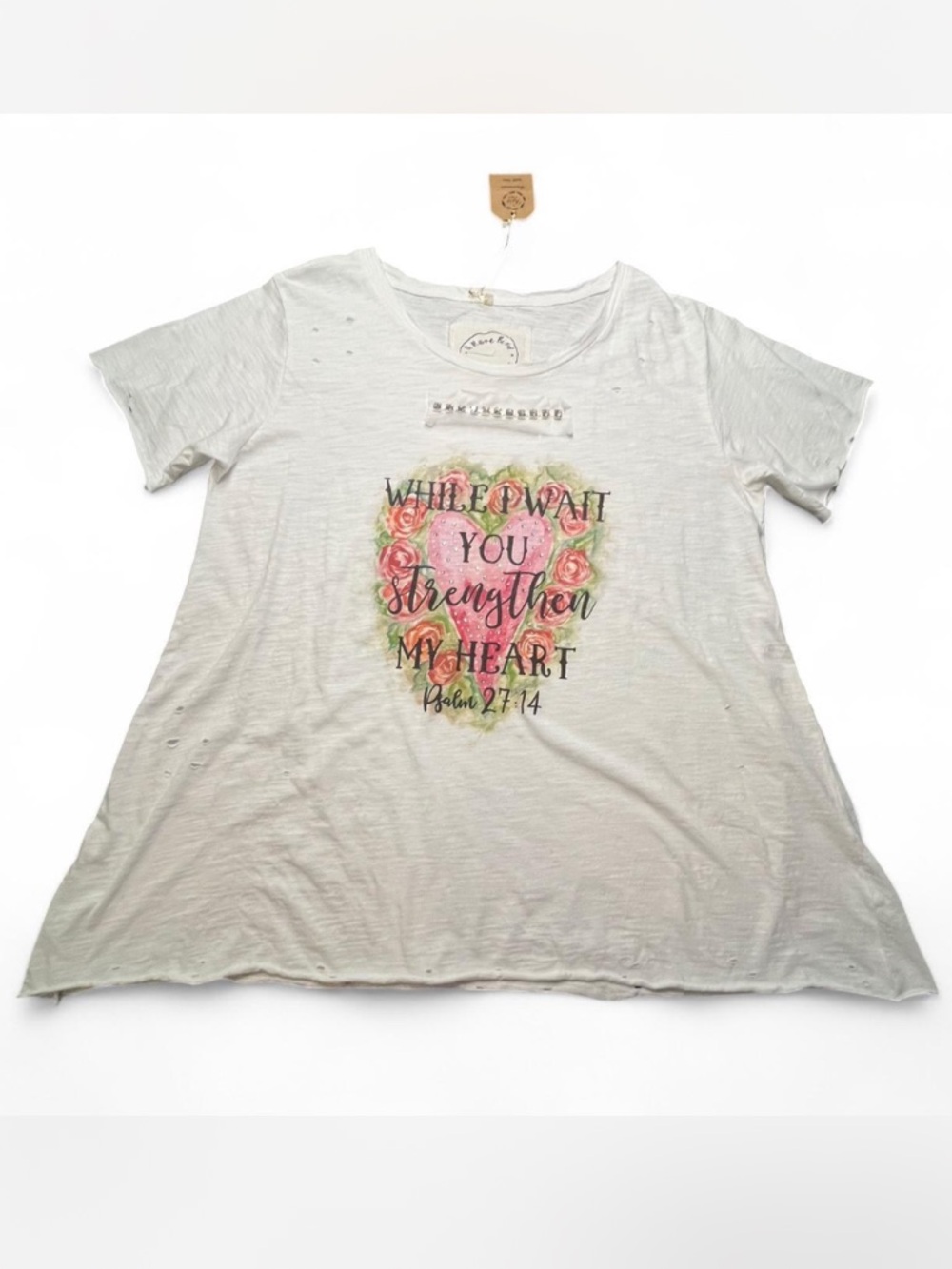 A Rare Bird White distressed graphic tee "While I wait..." L/XL